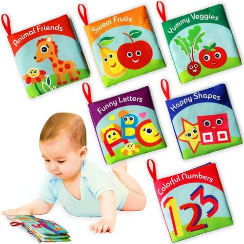 Soft Cloth Books for Babies (Set of 6): Crinkle Touch & Feel Sensory Books for Newborns 0-12 Months, Non-Toxic Washable Baby Books, Tummy Time Toy, for Boys & Girls