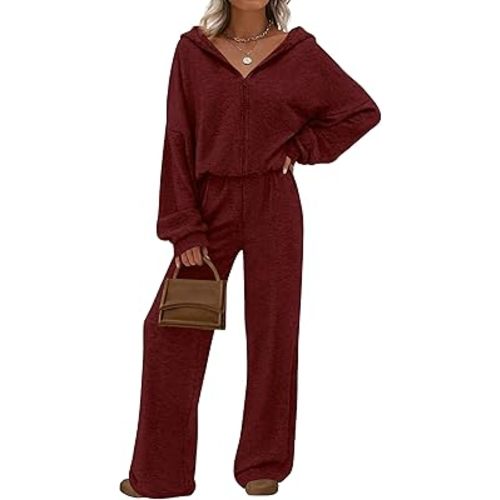 PRETTYGARDEN Women's 2 Piece Fall Lounge Sets 2026 Zip Up Hoodie Wide Leg Tracksuit Spring Matching Travel Outfits Clothes
