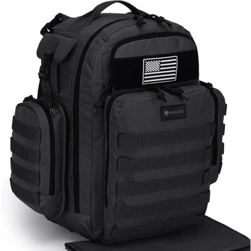 Dad Diaper Bag, Mens Diaper Bag Backpack with Diaper Changing Mat, Military Diaper Backpack with Molle Webbing, Waterproof Pouch, Baby Wipes pocket, Insulated Bottle Pockets- Tropical Black