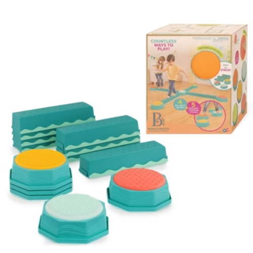 Sensory Balance Beams for Active Play Balance and Build Set with 8 beam sections and 5 sensory step - stones
