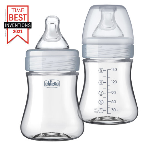 Chicco Duo Hybrid Baby Bottle, Invinci-Glass Inside/Plastic Outside, 5oz, 2-Pack - Neutral, New