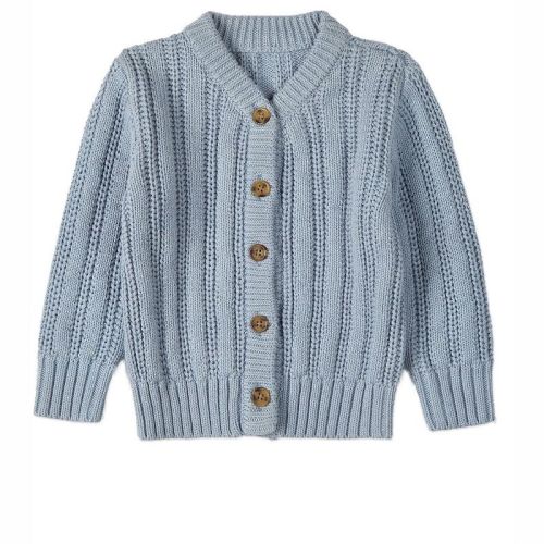 MiniMoi Kids Cozy Oversized Cable-Knit Cardigan Sweater Blue 12-18 Months