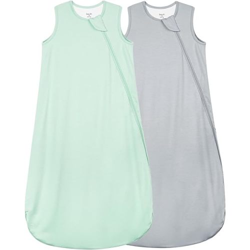 Supersoft Rayon Made from Bamboo Sleep Sack 3-6 Months Newborn Sleep Sack 0-3 Months 0.5 Tog Baby Wearable Blanket with 2-Way Zipper Summer Unisex Sleeping Bag for Babies (2 Pack) Green & Gray