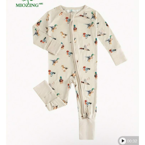 MIOZING Long-Sleeve Jumpsuit / Featuring A Colorful Duck Print/ Highly Elastic / Machine Washable / Suitable For Outdoor Use / Bamboo Fiber Fabric / Cute Design / Baby Boy Clothes / Baby Clothes / Boy Baby Clothes / Thanksgiving / Halloween / Christmas |