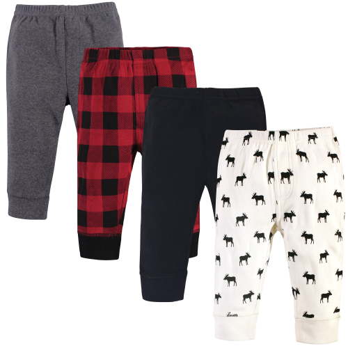 Touched by Nature Basics Infant Baby Organic Cotton Pants 4-Pack, Forest Explorer, 9-12 Months