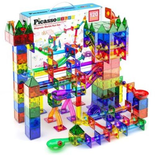 PICASSO-TILES Marble Run Magnetic Tiles for Kids – 120PCS STEM Educational Construction Building Blocks Race Track Toy Set