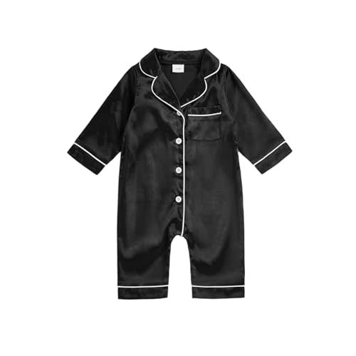MAINESAKA Newborn Baby Girl Boy One Piece Pajama Romper Sleep Jumpsuit Silk Satin Long Sleeve Button Down Pjs Sleepwear