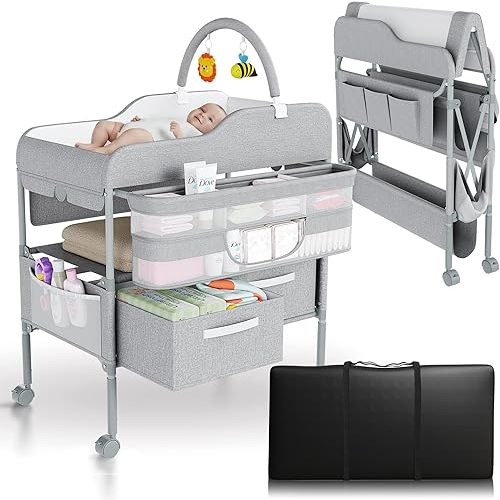 Portable Changing Table for Baby - Foldable Changing Table, Baby Diaper Changing Station with Baby Changing Station Toy Holder, Diaper Changing Table Bag - Portable Baby Changing Table with Wheels