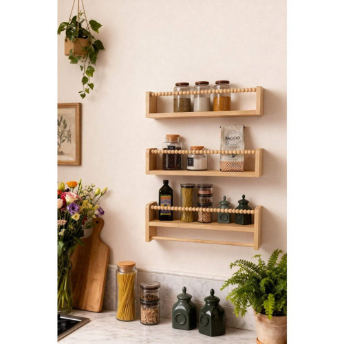 Latitude Run® Set Of 3 Natural Wood Nursery Floating Shelves With Towel Bar – Wall-mounted Baby Book Shelf & Organizer For Kids’ Rooms, Bedroom & Toddler Room | Wayfair
