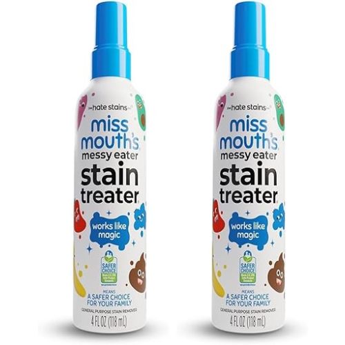 Miss Mouth's HATE STAINS CO Stain Remover for Clothes - 4oz Newborn & Baby Essentials Messy Eater Stain Treater Spray - No Dry Cleaning Food, Grease, Coffee Off Laundry, Underwear, Fabric (Pack of 2)
