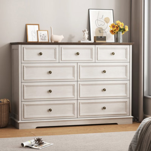Lark Manor™ Valera 9-Drawer Dresser, Vintage Wide Storage Chest With Antique Bronze Handles & Reviews | Wayfair