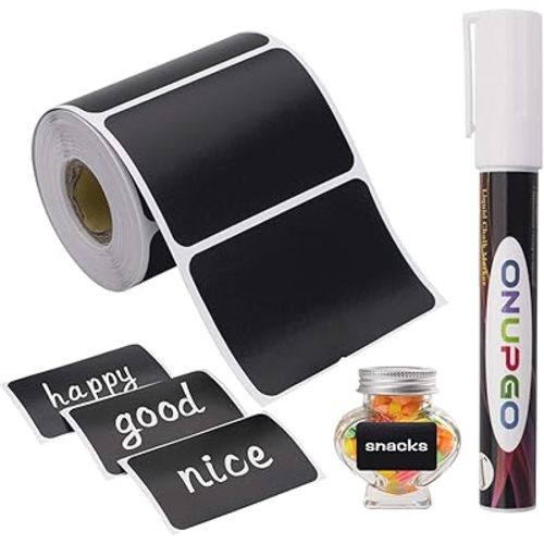 ONUPGO Chalkboard Labels-180pcs Waterproof Reusable Blackboard Stickers with 1 Liquid Chalk Marker for Mason Jars, Parties Decoration, Craft Rooms, Weddings, Storage, Organize Your Home & Kitchen