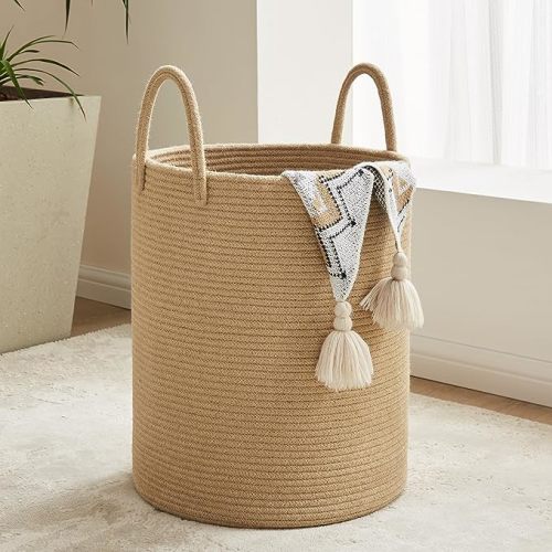 YOUDENOVA Cotton Laundry Hamper, 72L - Woven Collapsible Basket - Jute Brown
