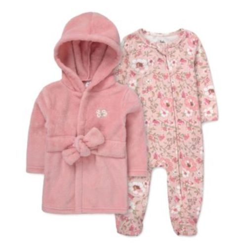 Baby Girls' Floral Robe and Footed Sleeper, 2-Piece Set