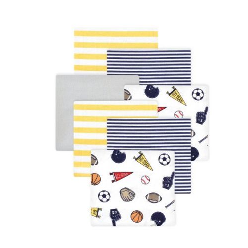 Little Treasure Hudson Baby Boys Cotton Poly Flannel Receiving Blankets Multipack, Blue Sports Fan, 30x30 inches