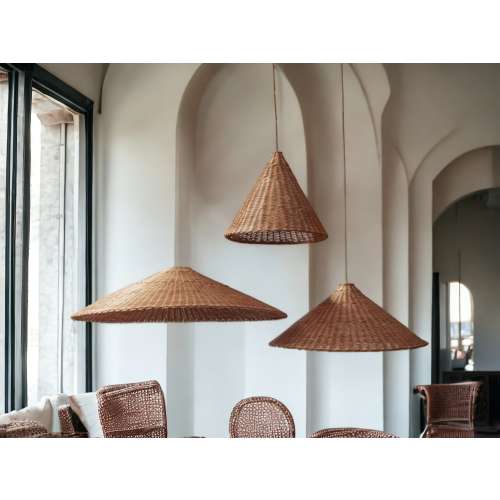 Rattan Cone Lamp Shade Woven Rattan Light Vintage Kitchen Lamp, Brown Beige Rattan Pendant Lights