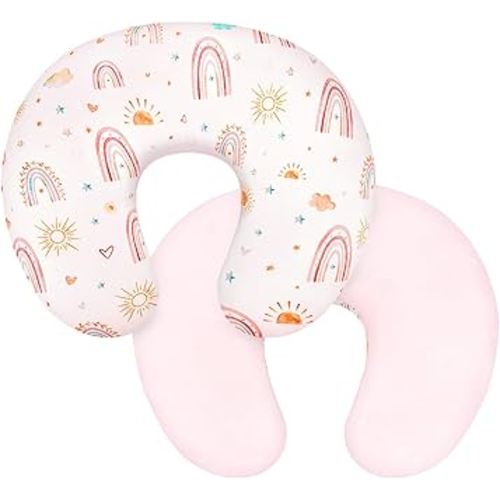 Nursing Pillow Cover 1 Pack, Removable Nursing Pillow Cover for Breastfeeding Pillows, Super Soft Comfortable Slipcover for Boy and Girls, Pink & Sunshine Rainbow