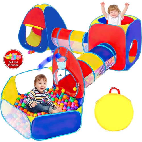 JoyStone Kids Play Tent, Jungle Gym Ball Pit, 5Pcs Crawling Tunnel Playhouse for Toddlers