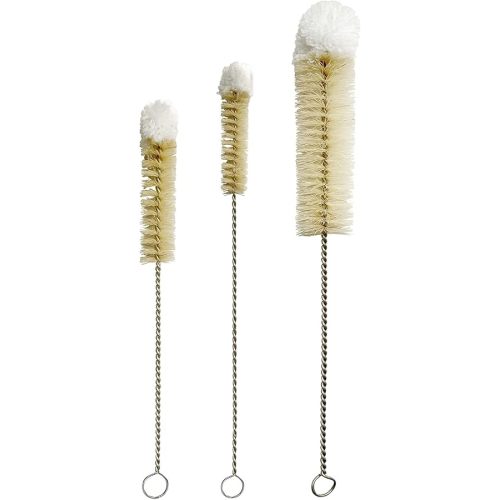 NewFerU Stainless Steel Soda Bottle Cleaning Brush Set in Natural Boar Bristle Wool Tip Long Handle, Flexible Bendable Thick Wire Cleaner for Narrow Neck Water Baby Bottles Straw Pipe Tube Flask (3)