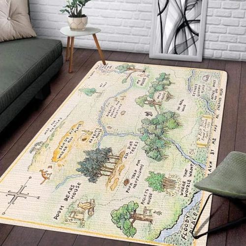 100 Acre Wood Map The Jungle Rug Carpet Area Rugs Shag Rug Modern Fluffy Living Room Outdoor for Boys Girls Kids Room Home Decor (5' x 8' (Rectangular))