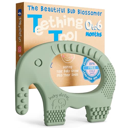 Baby Elefun Baby Teething Toys 5X Pain Relief Zero Delay 0-6 Months, Olive