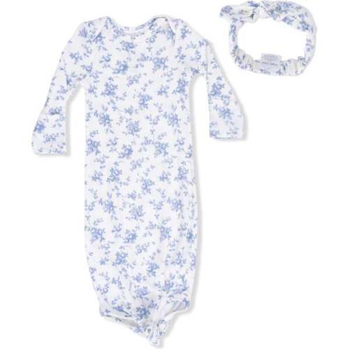 Knotted Gown and Headband, Baby Blue Vines Floral - Angel Dear | Maisonette