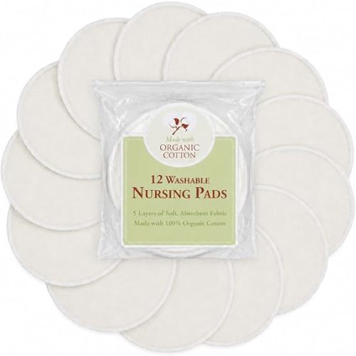 TL Care Nursing Pads Made with Organic Cotton - Soft, Breathable, Absorbent & Washable, Natural Color, 12 Count