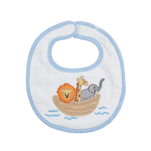 Noah's Ark Applique Terry Bib – Soft Velour with Dot Minky Backing | Mud Pie