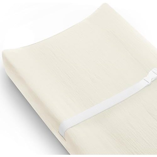 Changing Pad Cover for Baby Girls Boys, Muslin Changing Table Pad Covers with Boho Style, Neutral Color Soft and Breathable (Pale Yellow)
