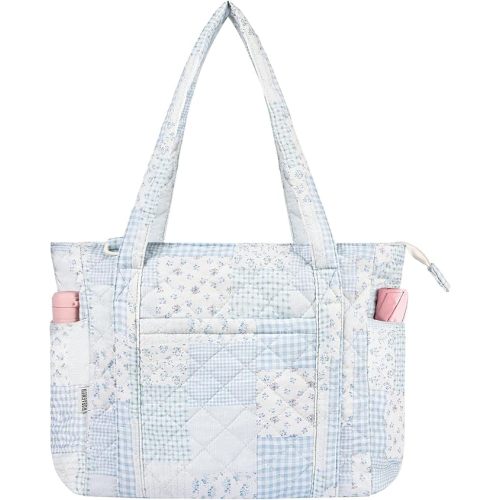 Quilted Tote Bag for Women, Floral Quilted Tote Bag with Zipper, Cute Shoulder Bag for Work, Travel, Gym