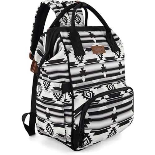 Wrangler Aztec Backpack Organized Daypack Travel Baby Bag with Stroller Strap and Side Bottle Pockets WG2204-9110BK