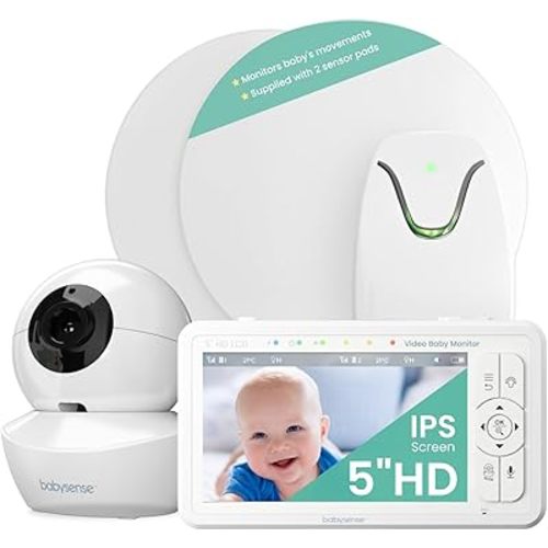 Babysense True Sleep HD Video Baby Monitor with Camera and Audio & Baby Sleep Breathing Movement Monitor, No Wifi, Non Wearable Non Contact Monitoring with 2 Under-Mattress Sensors, Full Crib Coverage
