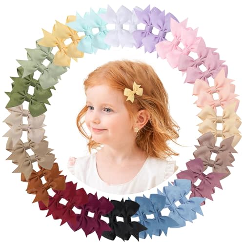 doboi 40PCS 2'' Baby Hair Bows Clips | Fully Lined Grosgrain Boutique Solid Ribbon Mini Bows for Girls Teens Infants Kids Toddlers Newborn