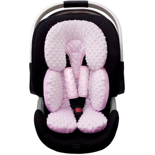 Pro Goleem Infant Car Seat Head Neck Body Support, Ultra-Soft Minky and Microfiber Car Seat Strap Pads, Perfect for Stroller, 2-in-1 Reversible, Girls, Pink