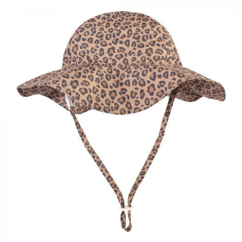 Hudson Baby Infant and Toddler Girl Sun Protection Hat, Brown Leopard, 6-18 Months