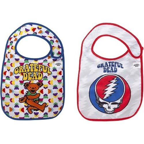 daphyls Grateful Dead Baby Bibs 2-Pack Extra Soft, Officially Licensed, Easy Side Closure, Large Size Fits Infant Toddler and Baby
