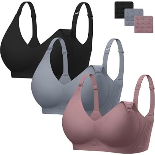Angelhood 3 Pack Nursing Bras for Breastfeeding Seamless Pregnancy Maternity Bra Wireless Sleep Bralette with Extenders
