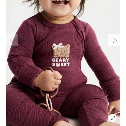 Baby Burgundy Growie Long Sleeve Zip Romper | Cotton On Kids Australia