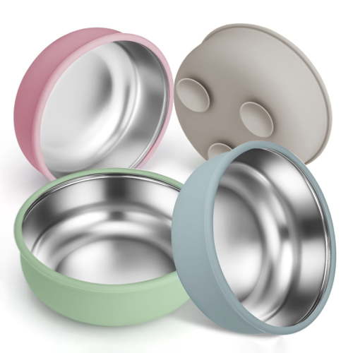 Taolixe Stainless Steel Baby Bowls with Suction 2-in-1 Toddler Feeding Plates Heat-Resistant Spill-Proof Suction Bowls for Infant_Clearance_Silicone Bowl