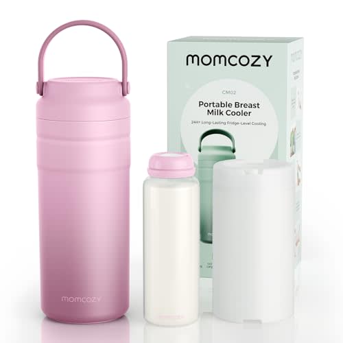 Momcozy Portable Breast Milk Cooler for Travel, 24H Ice-Free Cooling Breastmilk Storage Bottles Container, 12oz Leak Proof Outdoor Small Freezer, Baby Breastfeeding Essential for New Moms