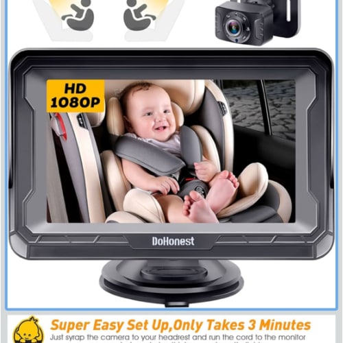 DoHonest Baby Car Camera HD 1080P - Rear-Facing Car Baby Monitor with Night Vision, Adjustable View Angle, Easy Setup, Anti-Glare Display, Safety for Kids & Infants