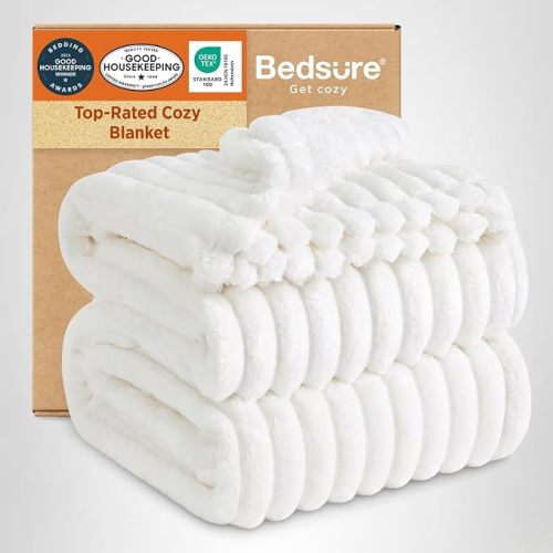 Bedsure GentleSoft White Throw Blanket for Couch - Graduation Gifts Teacher Birthday Gifts for Women Mom Her Girls, Cozy Fleece Blanket for Sofa Bed Living Room Home Decor, Off White, 50x60 Inches