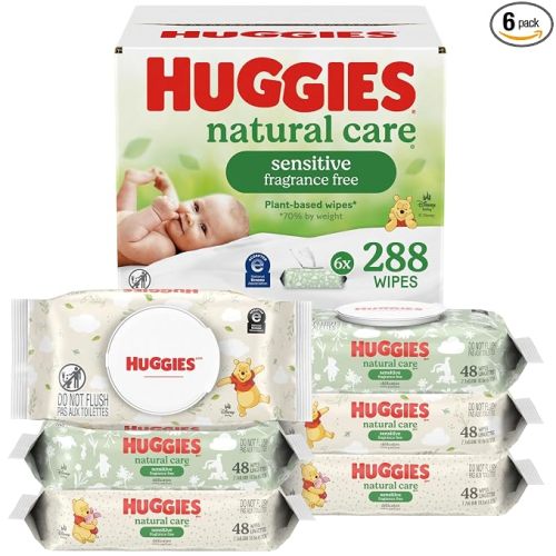 Huggies Natural Care Sensitive Baby Wipes, Unscented, Hypoallergenic, 6 Flip-Top Packs (288 Wipes Total)
