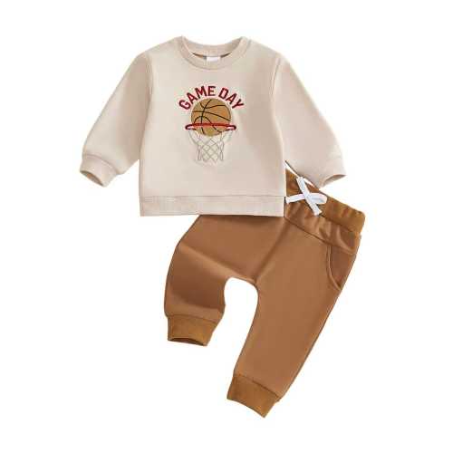 Little Boy Long Sleeve Basketball Game Day 2-Piece Outfit Set – The Trendy Toddlers