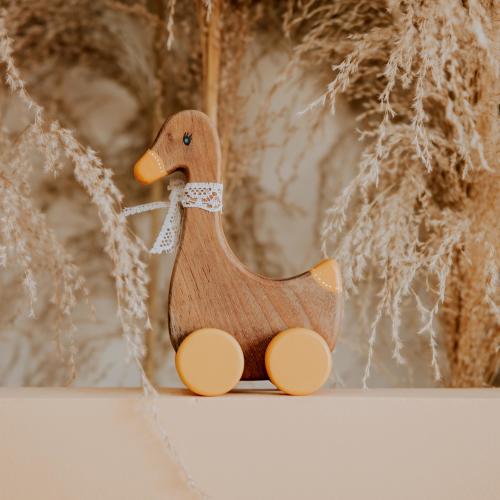 Adorable Mallard Duck Baby Pull Toy, Animal Figurines, Cute Moving Duckling, Farm Decor, Baby Girl Gift, Toddler Room & Playtime Wood Toy
