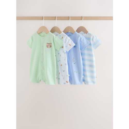 Green Blue Safari Animal Jersey Baby Rompers 4 Pack