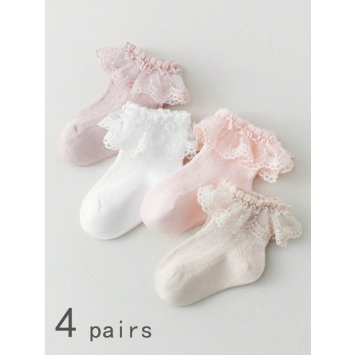 4pairs Girls' Multicolor Soft Breathable Lace Trim Princess Style Socks, Suitable For Spring, Summer, Casual, Holiday, Birthday Party And Daily Wear | SHEIN USA