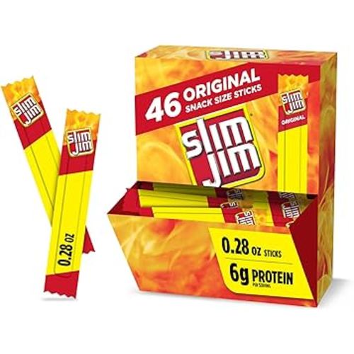 Slim Jim Smoked Meat Sticks, Original Flavor, 6g Protein Per Serving, Snack Size, Halloween Snack, 0.28 oz. (46 Count)