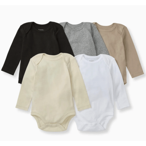 Solid Organic Cotton Long Sleeve Baby Bodysuits 5 Pack Ash