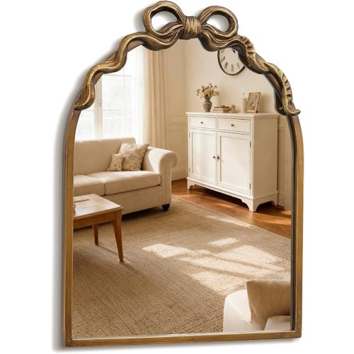 Meolyx Gold Bow Vintage Small 13x17 Arch Unique Wall Ornate Antique Mirror